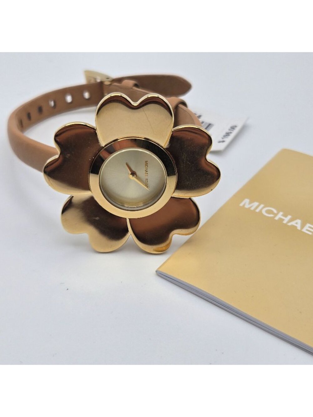 Michael Kors Womens Mena Flower Gold-Tone Watch MK2664 Leather Strap